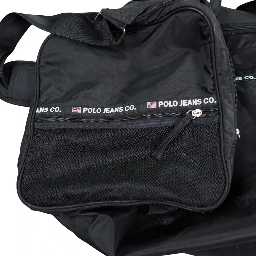 Polo Jeans Co Ralph Lauren Duffel Bag Men Large Black Nylon Logo Travel Bag Y2K